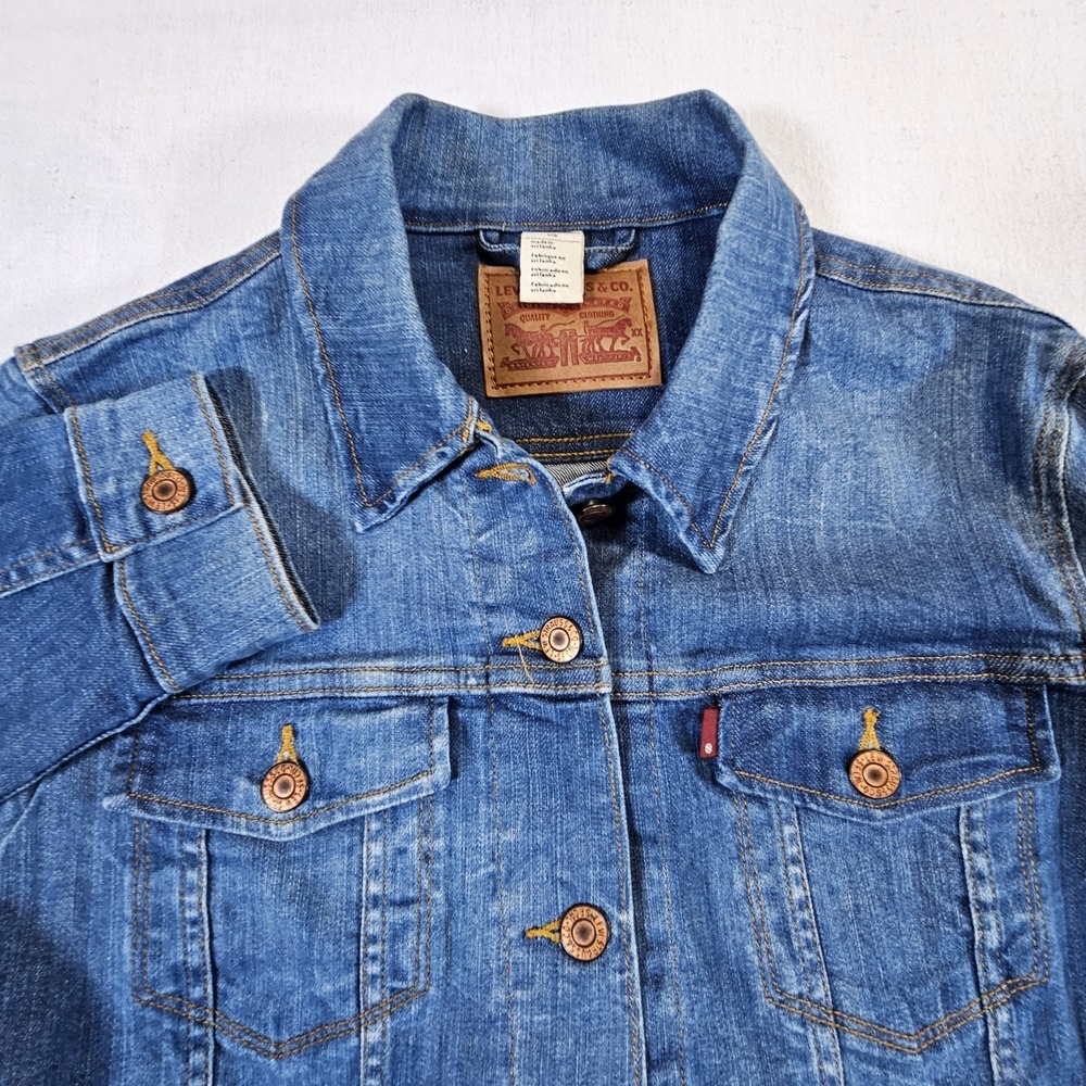 Levis Jean Jacket Womens Large Trucker Light Blue Denim Pockets Button Y2K